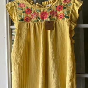 Yellow embroidered summer top